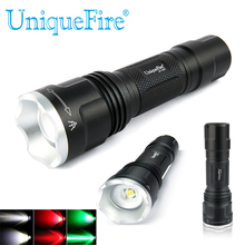 Uniquefire 300LM Black Led Flashlight Green/Red/White Light 20mm Lens Zoom Torch  3 Modes Waterproof 2024 - buy cheap