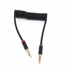 3ft 4-Pole Spring Coiled 3.5mm Aux Cable W/ Mic Gold Stereo Audio Auxiliary Cord 2024 - buy cheap