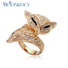 MOONROCY Frete Grátis Fox Animal Jóias Atacado Rose Gold Color Cubic Zirconia Anéis de Cristal Da Forma das Mulheres Do Presente Do Partido 2024 - compre barato