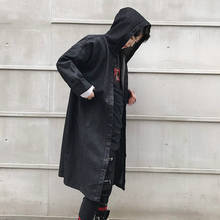 New Men Streetwear Fashion Casual Hip Hop Denim Hooded Trench Jacket Male Casual Cloak Cardigan Cowboy Trench Coat 2024 - buy cheap