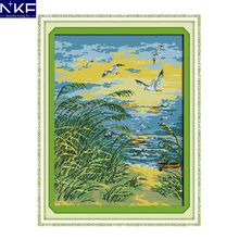 NKF The Seaside Alpenglow Cross Stitch Pattern 11CT14CT Needlework Painting Cross Stitch for Embroidery Stamped Kits Home Decor 2024 - buy cheap