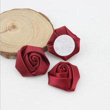200 unids/lote de flores de rosa roja vino de 3,5 cm, cinta de Rosa satinada hecha a mano, flores artesanales para hacer ramo de flores de boda, accesorios de flores 2024 - compra barato