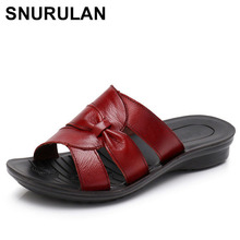 SNURULANWomen Slippers Shoes Genuine Leather Casual Slides Women Summer Shoes Retro Solid Mother Shoes Wedges Flip FlopsE625 2024 - buy cheap