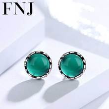 FNJ 925 Silver Earring Natural Green Stone 100% S925 Sterling Silver boucle d'oreille Chalcedony Stud Earrings for Women Jewelry 2024 - buy cheap