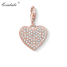 Charm Pendant Rose Gold Color Heart Pave,2019 New Fashion Jewelry Pure 925 Sterling Silver Gift For Women Fit Bracelet Necklace 2024 - buy cheap