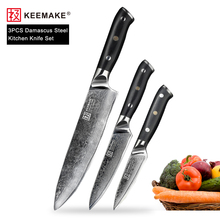 KEEMAKE 3 PEÇAS Conjunto Facas de Cozinha Utilitário Faca Do Chef Japonês VG10 73-Camada Damasco Aço Ferramentas de Corte Afiadas g10 Punho 2024 - compre barato