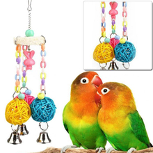 Pet Birds Parrot Natural Sepak Takraw Rattan Ball Bite Chewing Toys Swing Bells String Hanging Toy for Parrots Bird Swing Toys 2024 - buy cheap