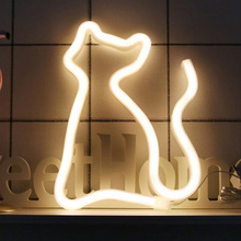 Luminária led noturna com gatinho para decoração de quarto infantil, luzes em neon, para mesa, festas, natal, casamento, lâmpada de parede 2024 - compre barato