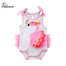 Flamingo body estampado para bebê menina, roupa de verão recém-nascida de algodão, sem mangas, gola em o 2024 - compre barato