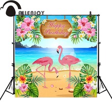 Allenjoy-fondos de flamenco para fotografía de playa, banderines coloridos de dibujos animados para fiesta de cumpleaños, Fondo para niños, telón de fondo de foto que 2024 - compra barato