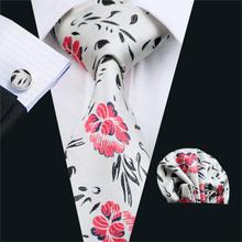 Gents FA-225 Ivorie Floral 100% Jacquard de Seda Gravata Gravata Lenço Abotoaduras Set Wedding Party Negócios Laços Para Homens Frete Grátis 2024 - compre barato