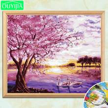 OUYIJIA Swans Couple and Pink Flowers 5D DIY Diamond Painting Full Square Diamond Embroidery Rhinestones Picture Mosaic Painting 2024 - buy cheap