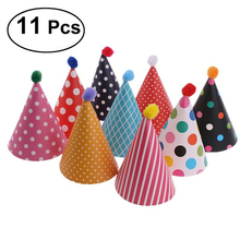 Toucas de cone para festa de aniversário com pompom, 11 peças, suprimentos para eventos de aniversário 2024 - compre barato