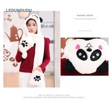3 in 1 Functions Animal Cartoon Coral Fleece Scarf Winter Lovely Panda Hat with Gloves for Kids Adult Christmas Gift 2024 - buy cheap