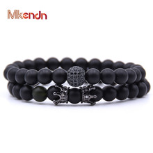 MKENDN Wholesal New Arrival Pave CZ Men Bracelet 8mm Stone Beads With Imperial Crown Bead Charm Bracelet For Men Women Jewelry 2024 - buy cheap