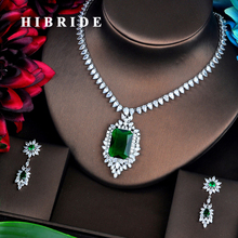 HIBRIDE Brilliant Green Full Cubic Zirconia Women Bridal Jewelry Sets Necklace Set Wedding Accessories Gifts Jewelry N-437 2024 - buy cheap