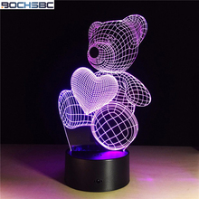 Lámpara de noche de acrílico con forma de oso y corazón de dibujos animados BOCHSBC, lámparas LED 3D para bebés, lámpara de Mesa de color variable RGB táctil, decoración de cabecera 2024 - compra barato