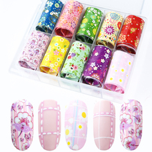 10pc Holographic Nail Foil Transfer Decal Set Starry Flowers Sliders For Summer Nail Art Design Manicure Decorations LA1027-A 2024 - buy cheap
