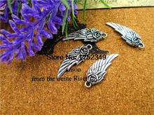 15pcs--Wing charms,Antique Tibetan Silver Tone Steampunk Angel Rose Wing charm pendants,flowers wing 11x31mm 2024 - buy cheap
