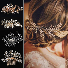 Ornamento de cabeça para casamento, acessório floral e de pérola tipo coroa para cabelo de noiva e madrinhas 2024 - compre barato