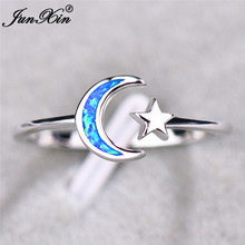 Boho mujer Luna estrella anillo de dedo de plata de moda Color blanco azul anillo de ópalo de fuego prometo abierto anillos de compromiso para las mujeres 2024 - compra barato