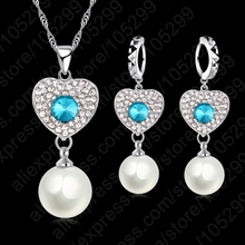 Wedding Fine Jewelry Sets Real Pure 925 Sterling Silver  Cubic Zircon Crystal Pendant Necklaces Earring Pearl Engagement Set 2024 - buy cheap