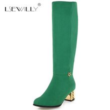 Lseilly-botas con cremallera hasta la rodilla para mujer, zapatos de tacón alto cuadrado de alta calidad con estrella de Metal, color negro y verde, E48, invierno, 2018 2024 - compra barato