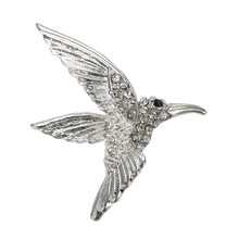 Rhodium Silver Plated Clear Rhinestone Crystal Diamante Hummingbird Pin Brooch 2024 - buy cheap