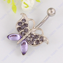 Butterfly belly ring navel jewelry body piercing 14G 316L surgical steel bar belly button ring Fashion woman Nickel-free 2024 - buy cheap