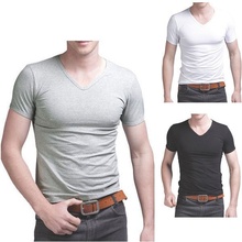 Мужская футболка с v-образным вырезом и коротким рукавом, белая, черная, серая Повседневная тонкая футболка 2024 - купить недорого