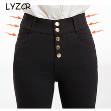 Calça legging de denim com botões e cintura alta, feminina, plus size, 5xl, stretch, preta, feminina, push up 2024 - compre barato
