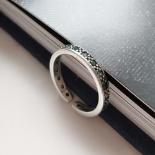 Anillo de Plata de Ley 925 con Circonia cúbica verde oscura, Micro pavé Vintage, anillo de diamante ajustable, banda de compromiso abierta para el amor 2024 - compra barato