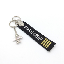 Creative metal small aircraft keychain FLIGHT CREW captain four bars embroidery key ring kiss me before flight car pendant 2024 - buy cheap