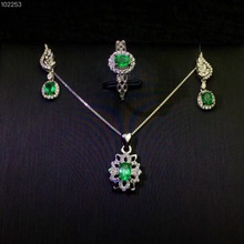 Columbia natural emerald set ring earrings necklace fashionable with new design quality 925 Silver 2024 - buy cheap