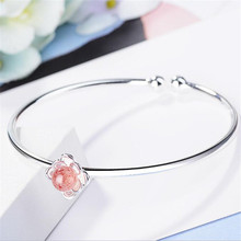 LULU-PIG New 925 Silverheart Lotus Bracelet Female Korean Version Sweet Pink Strawberry Crystal Bracelet SL089 2024 - buy cheap