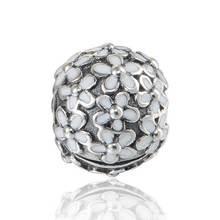 Spring New 925 Sterling Silver White Daisy Enamel Flower Lock Clip Beads Fits Pandora Charm Bracelets DIY Jewelry Making 2024 - buy cheap