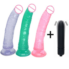 21*3,5 cm jalea cristal consolador con copa de succión bala vibradora realista pene consolador grande dick suave consoladores juguetes sexuales para mujer 2024 - compra barato