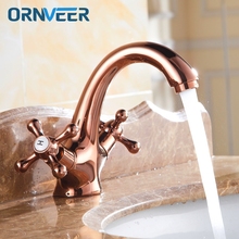 Grifo de baño chapado en oro de lujo, doble manija, oro rosa, lavabo de latón, mezclador, RG-008, Envío Gratis 2024 - compra barato