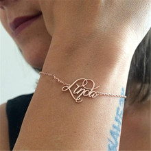 Pulseira de nome personalizada, bracelete de aço inoxidável com corrente dourada, placa de identificação feito à mão 2024 - compre barato