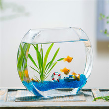 Простой креативный прозрачный стеклянный аквариум с цветком персика Золотой аквариум плоский круглый мини аквариум 2024 - купить недорого