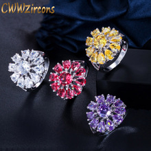 CWWZircons Luxury Cubic Zirconia White Gold Color Big Sun Flower Party Ring for Women Engagement Jewelry R084 2024 - buy cheap