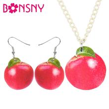Bonsny Acrylic Jewelry Sets Red Tempting Apple Necklace Earrings Charms Fruit Pendant For Women Girls Lovers Charms Gift NE+EA 2024 - buy cheap