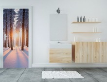 Papel tapiz 3D de bosque para puerta, Impresión de pared, calcomanía, decoración para pared, Mural, foto, envoltura de puerta autoadhesiva 2024 - compra barato
