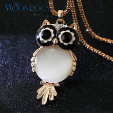 MOONROCY Free Shipping Rose Gold Color Fashion Crystal Opal Owl Long Necklace Sweater Animal Chain Jewelry for Women Gift 2024 - buy cheap