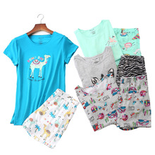 Conjunto de pijamas con dibujos de animales para mujer, ropa de dormir de manga corta + Pantalones cortos, estilo coreano, cómoda, suave, cuello redondo, para el hogar, verano 2019, 2 uds. 2024 - compra barato