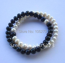 Colar de pérolas aa 7-8mm, branco, preto, pérola de água doce cultivada, pulseira 7.5 polegadas, joia feminina, para meninas, frete grátis 2024 - compre barato