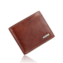 Dólar Preço Mens Gentleman Luz Brown Real Couro Do Couro Genuíno Titular do Cartão de Embreagem Bifold Curto Carteira Coin Purse Bolsa ID 2024 - compre barato