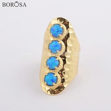 Anel de opala banhado a ouro, formato redondo, folha de opala branca azul japonesa opala anéis de prata joias para mulheres presentes zg0396 2024 - compre barato