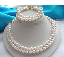 FREE shipping>>>>>>2r Natural White 9mm Pearl Necklace Bracelet A Set ! 2024 - buy cheap