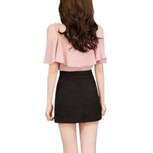Женская Повседневная рубашка с коротким рукавом и рюшами, летняя элегантная шифоновая блузка с открытыми плечами, корейский однотонный топ 2024 - купить недорого